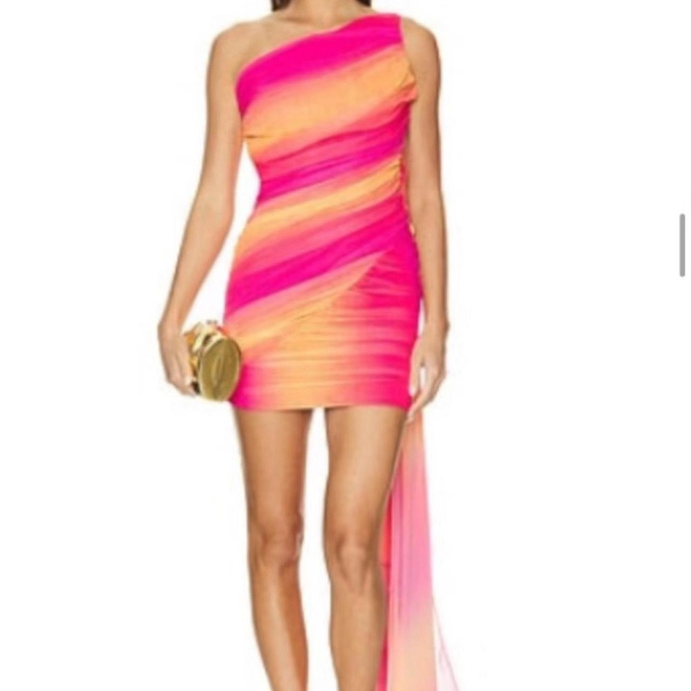 Vibrant Pink and Orange One-Shoulder Dress